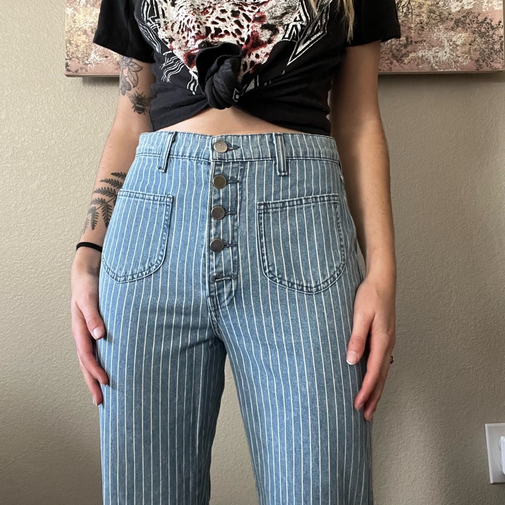 Reformation flare and stripe jeans